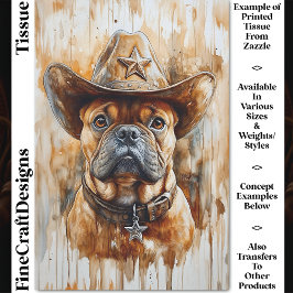 Cowboy Sheriff Bulldog Hund in Hat DD4 Decoupage Seidenpapier