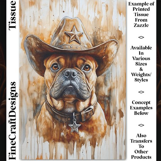 Cowboy Sheriff Bulldog Hund in Hat DD4 Decoupage Seidenpapier