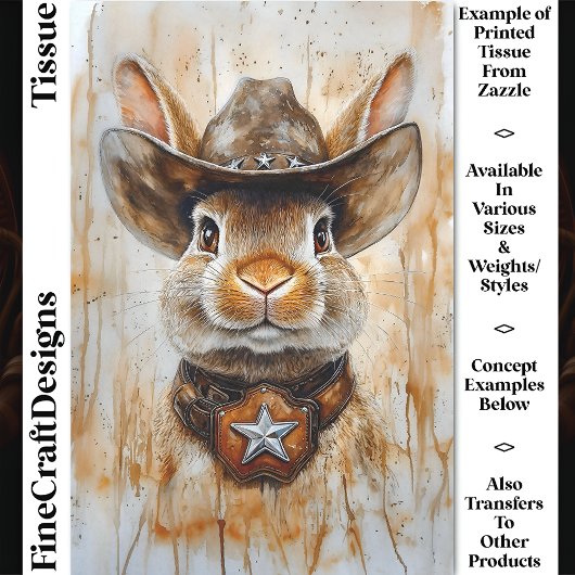 Cowboy Sheriff Bunny Rabbit in Hat DD5 Decoupage Seidenpapier