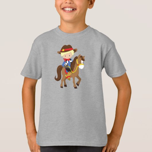 Cowboy, Sheriff, Pferd, Western, blondes Haar T-Shirt (Vorderseite)