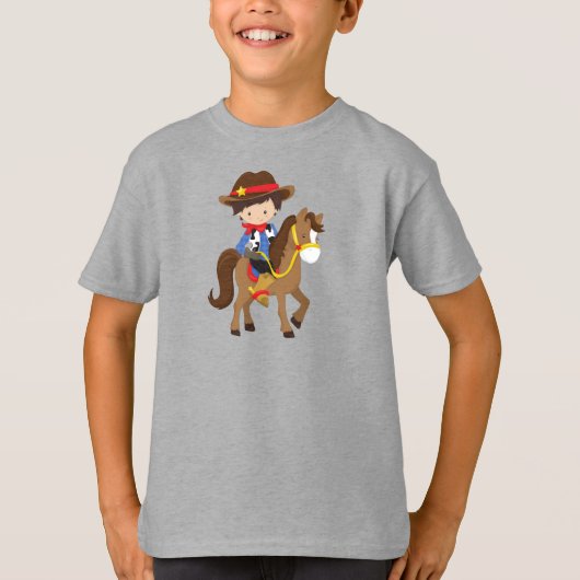 Cowboy, Sheriff, Pferd, Western, Braunhaar T-Shirt (Vorderseite)