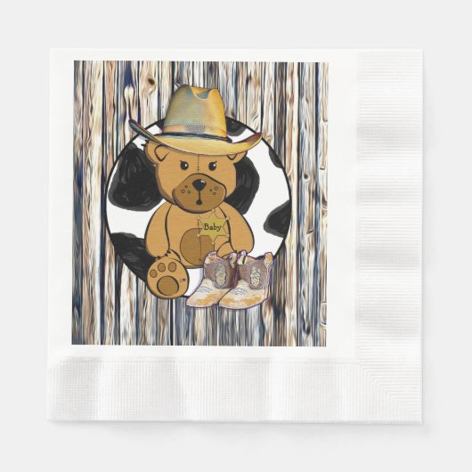 Cowboy Sheriff Teddy Bear Babydusche Napkins Serviette (Vorderseite)