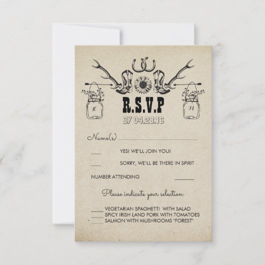 Cowboy Shows Country Rustic Wedding RSVP Karte (Vorderseite)