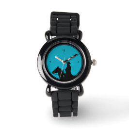 Cowboy-Silhouette auf Türkis-Uhr Armbanduhr