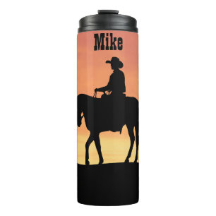 Cowboy-Silhouette bei Sunset Thermosbecher