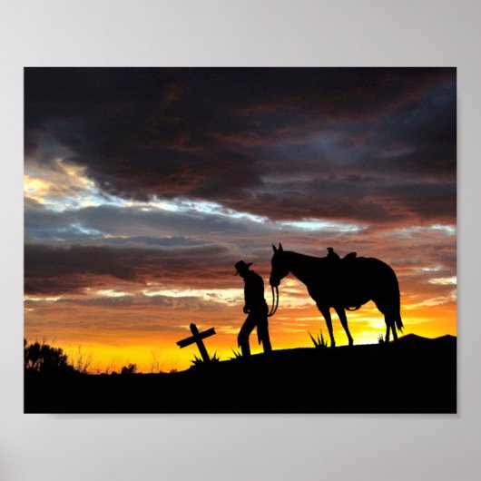 Cowboy-Silhouette mit Sonnenuntergang-Poster Poster (Vorne)