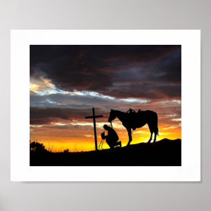 Cowboy-Silhouette mit Sonnenuntergang-Poster Poster