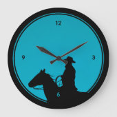 Cowboy Silhouette on Turquoise Große Wanduhr (Vorderseite)
