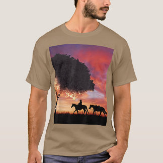 Cowboy-Silhouette und japanischer Sakura-Kirschsch T-Shirt