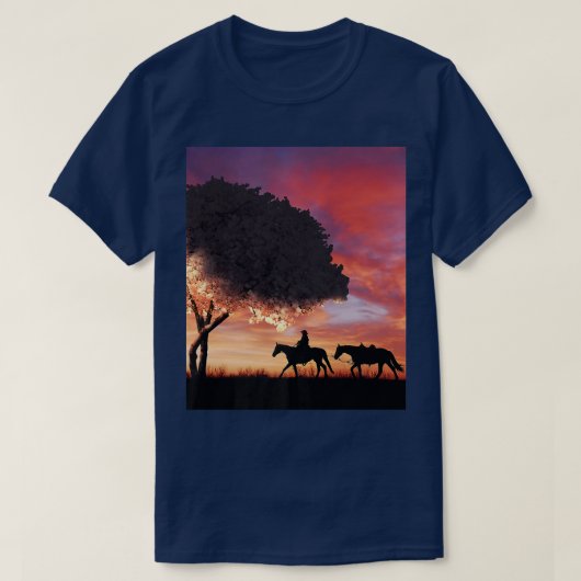 Cowboy-Silhouette und japanischer Sakura-Kirschsch T-Shirt (Design vorne)