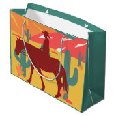 Cowboy Silhouette Wüste Landschaft Große Geschenktüte (Rückseite Schrägansicht)
