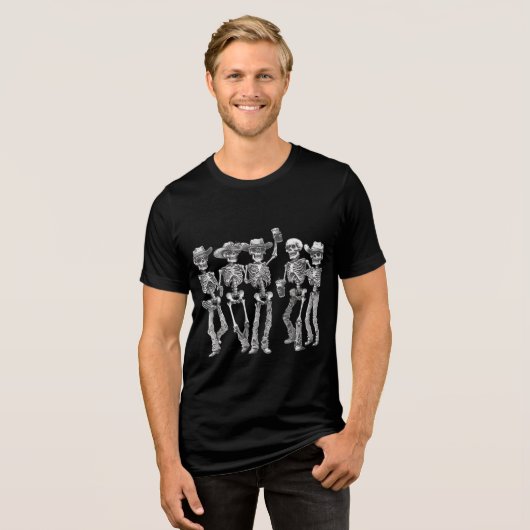 Cowboy Skeleton Party Crew Design Tri-Blend Shirt (Vorderseite voll)