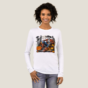 Cowboy-Skelett Halloween Langarmshirt Tri-Blend Shirt