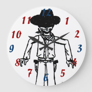 Cowboy Sketch Clock Große Wanduhr