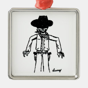 Cowboy Sketch Square Ornament Aus Metall