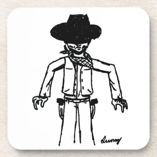 Cowboy Sketch-Untersetzer - Set von 6 Jahren Untersetzer (Vorderseite)