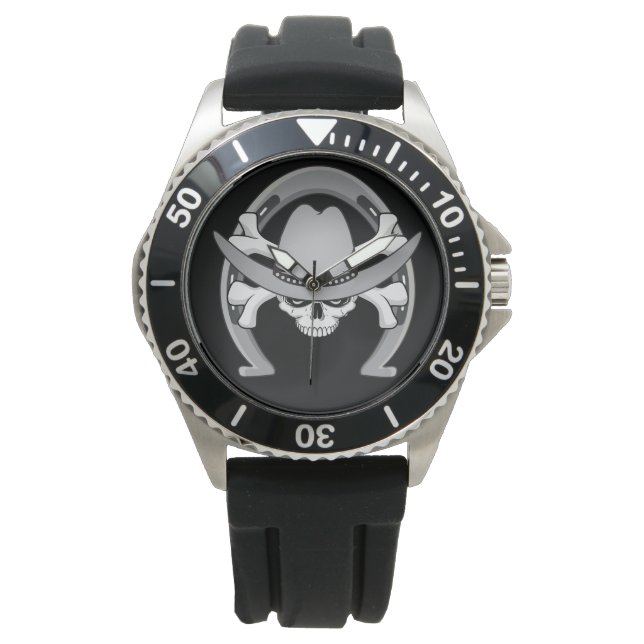 Cowboy Skull Horseshoe Armbanduhr (Vorderseite)