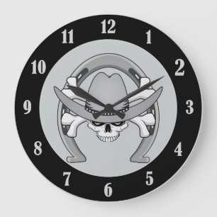 Cowboy Skull Horseshoe Große Wanduhr
