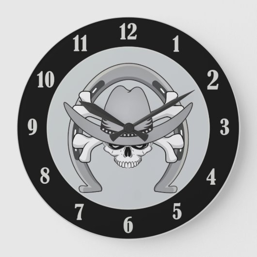 Cowboy Skull Horseshoe Große Wanduhr (Vorderseite)
