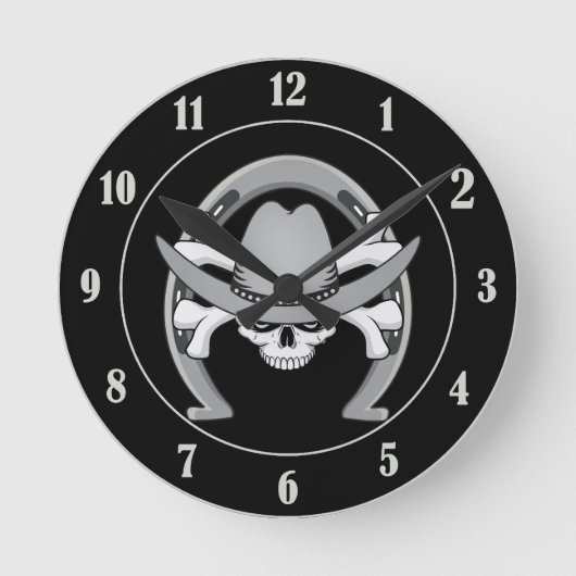 Cowboy Skull Horseshoe Runde Wanduhr (Vorderseite)