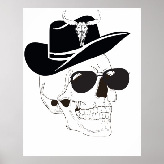 Cowboy Skull mit Sonnenbrille & Hut - Western Goth Poster (Vorne)