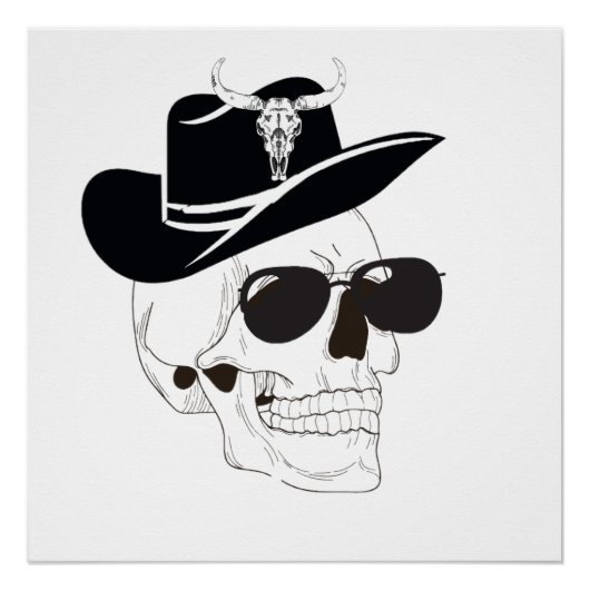Cowboy Skull mit Sonnenbrille & Hut - Western Goth Poster (Vorderseite)