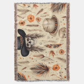 Cowboy Skull & Pumpkin Boho Nahtloses Muster Decke (Vorderseite Vertikal)