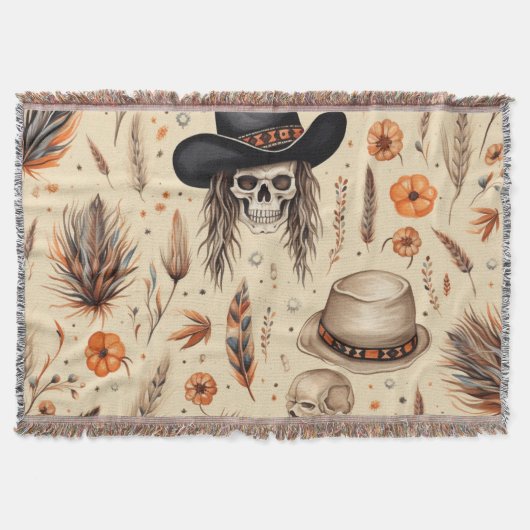 Cowboy Skull & Pumpkin Boho Nahtloses Muster Decke (Vorderseite)