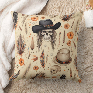 Cowboy Skull & Pumpkin Boho Nahtloses Muster Kissen