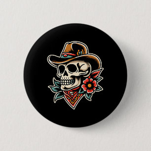 Cowboy Skull Traditioneller Tattoo-Künstler Inkell Button