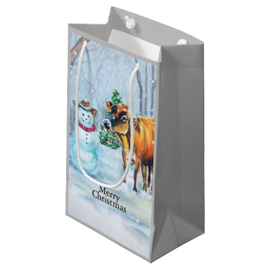 Cowboy Snowman & Cow Weihnachten Kleine Geschenktüte (Vorderseite Schrägansicht)