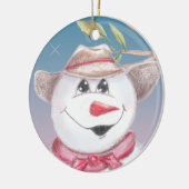 Cowboy Snowman in Red Scarf Illustratisiert Orname Keramikornament (Links)