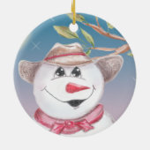 Cowboy Snowman in Red Scarf Illustratisiert Orname Keramikornament (Hinten)