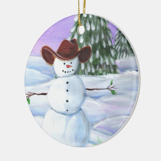 Cowboy Snowman Keramikornament (Links)