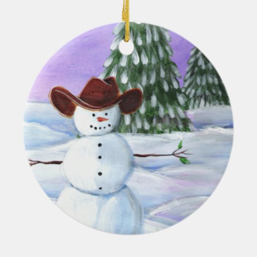 Cowboy Snowman Keramikornament (Hinten)