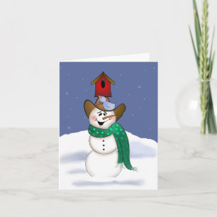Cowboy Snowman mit Birdhouse Feiertagskarte