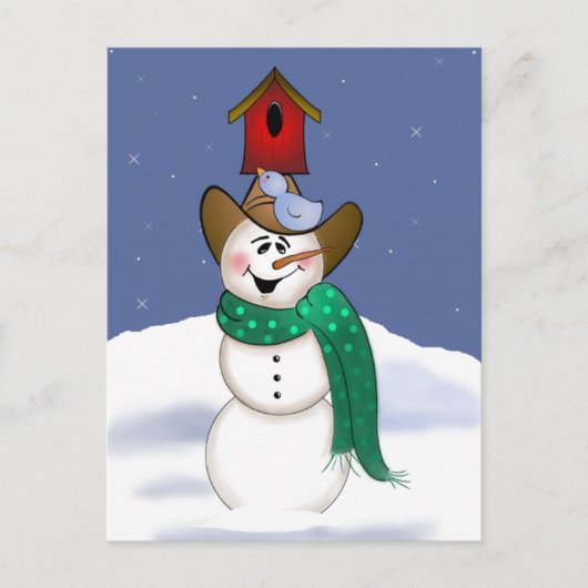 Cowboy Snowman mit Birdhouse Postkarte (Vorderseite)