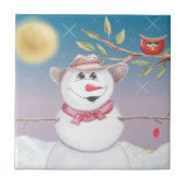 Cowboy Snowman & Owl Winterlandschaft Fliese (Vorderseite)