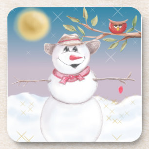 Cowboy Snowman & Owl Winterlandschaft Getränkeuntersetzer
