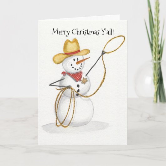 Cowboy Snowman Watercolor Christmas Card Karte (Vorderseite)