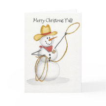 Cowboy Snowman Watercolor Christmas Card