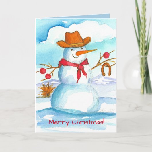Cowboy Snowman Watercolor Frohe Weihnachten (Vorderseite)