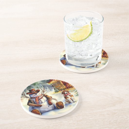 Cowboy Snowman Weihnachten Getränkeuntersetzer (Seite)