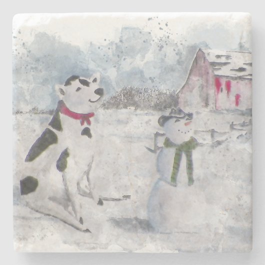 Cowboy Snowman Weihnachten Steinuntersetzer (Vorderseite)