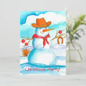 Cowboy Snowman Weihnachts-Party Einladung (Stehend Vorderseite)