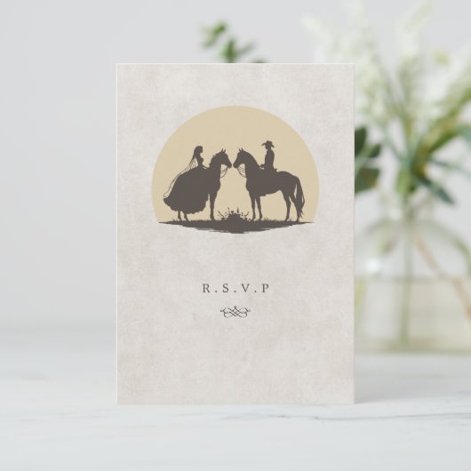 Cowboy Sonnenuntergang Wahl Hochzeit RSVP (Stehend Vorderseite)