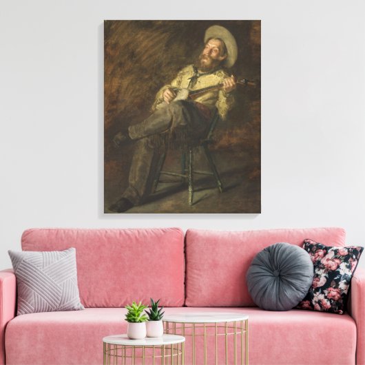 Cowboy spielt Banjo und singt Country Music Leinwanddruck (Insitu (Wohnzimmer))