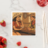 Cowboy spricht mit Cowgirl im Salon Bar Serviette (Beispiel)