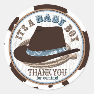 Cowboy-Stetson-Hut-Western-Baby-Dusche Runder Aufkleber