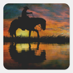 Cowboy-Sticker Quadratischer Aufkleber